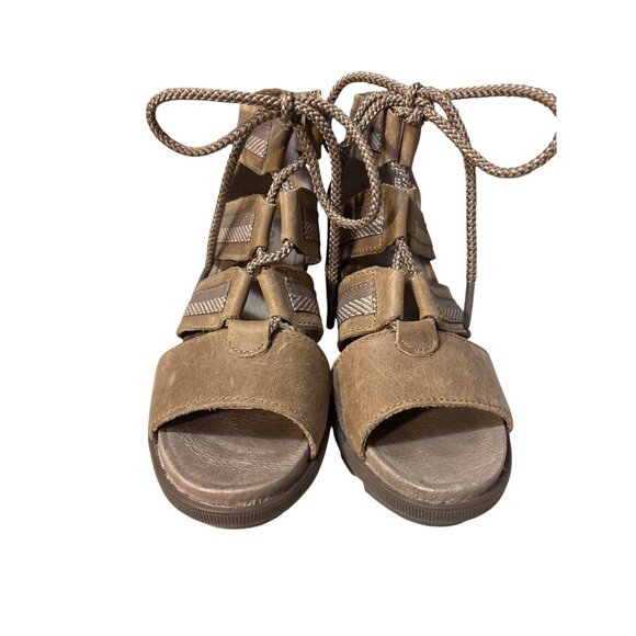 Sorel Gladiator Style Lace-Up Wedge Sandals Size 6 Brown Suede Upper & Rubber So - Picture 1 of 7